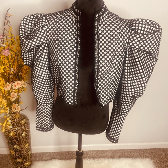 Jackets & Blazers - Chic Black and White Puff Sleeve Jacket